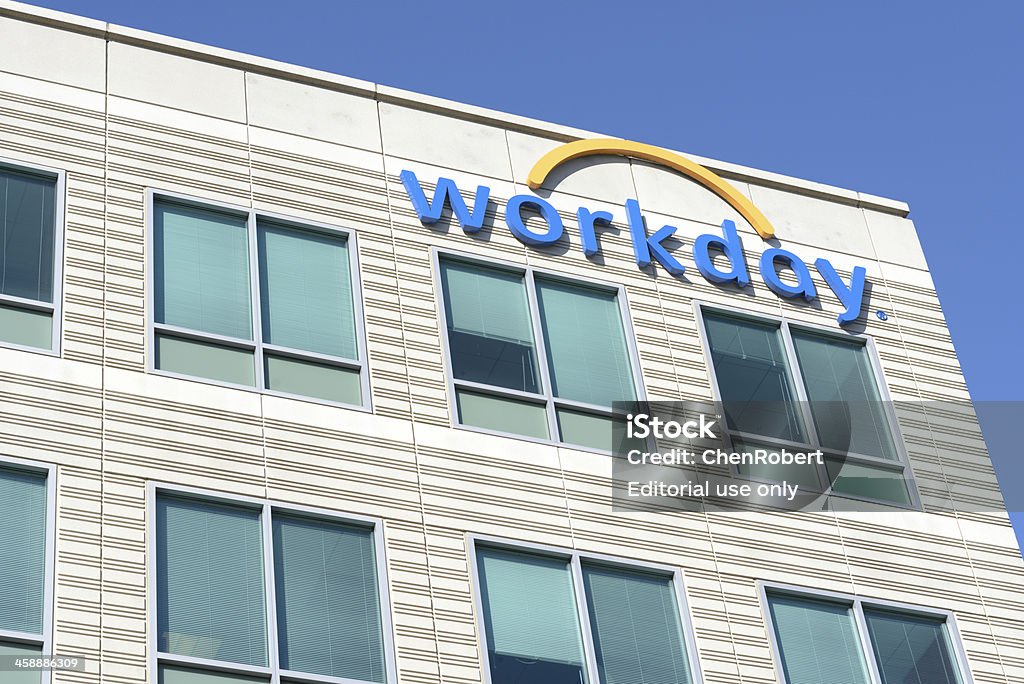 Workday Headquarters Pleasanton, California, USA - March 8, 2013: Company logo at Workday's corporate headquarters. Workday is a the leading provider of cloud based applications for human resources and finance. Time Card Stock Photo