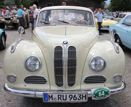 Gmund, Germany - August 11, 2013: Oldtimer BMW 502 V 8 on Tegernsee meeting in Gmund / Bavaria. Here is organized every year a vintage car rally. The car is built 1963