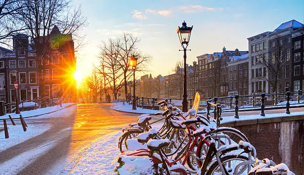 Photo of Amsterdam snow sunrise