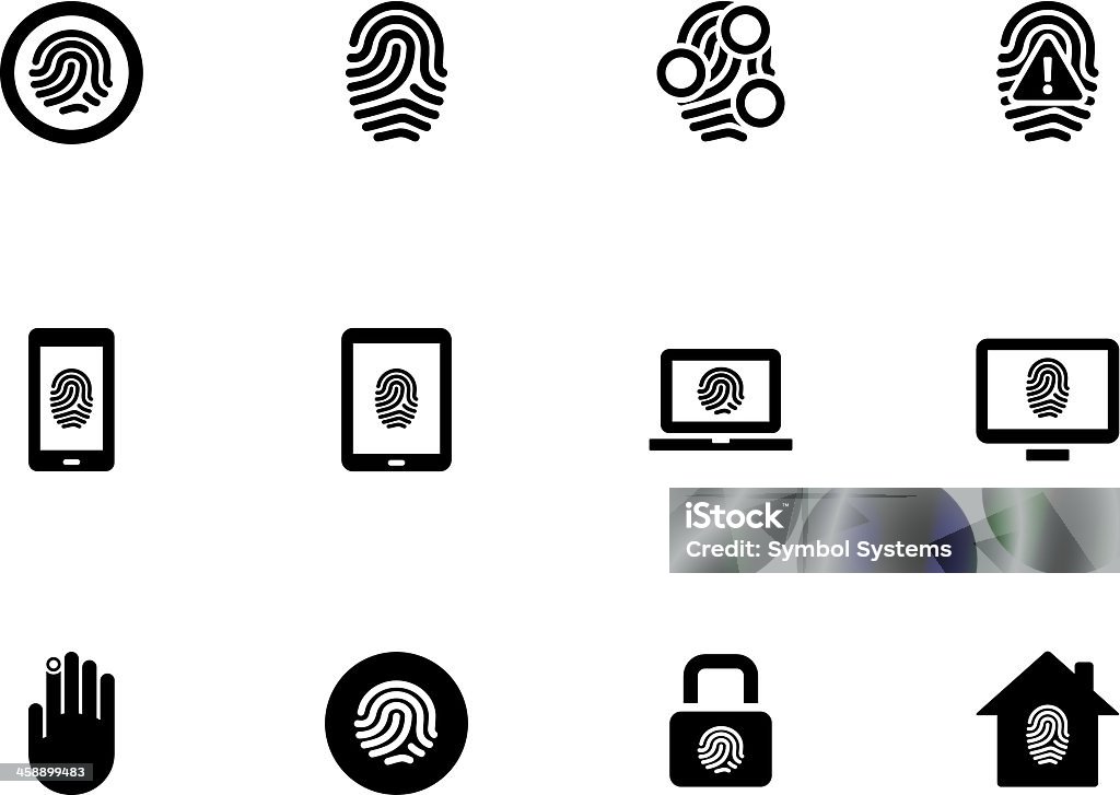 Icone di impronte digitali su sfondo bianco. - arte vettoriale royalty-free di Affari