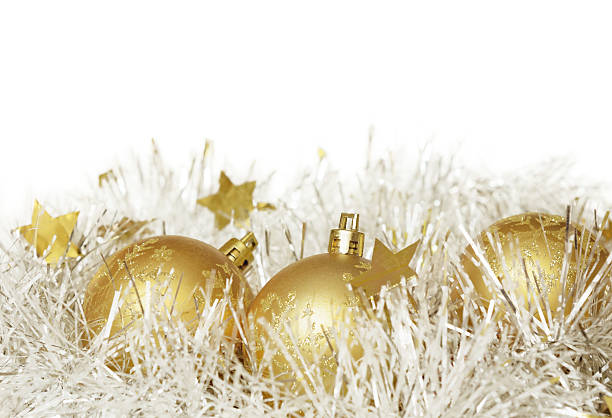 istock Christmas balls with white tinsel 458900483