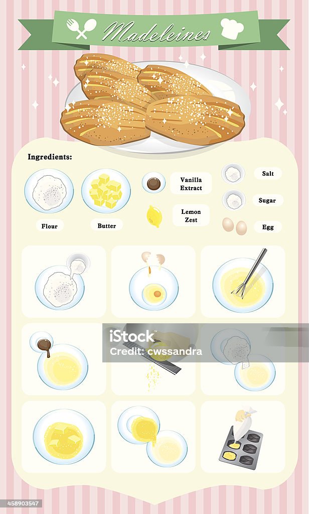 Vector illustration of Madeleine baking direction Madeleine is a traditional small cake from France Madeleine Sponge Cake stock vector