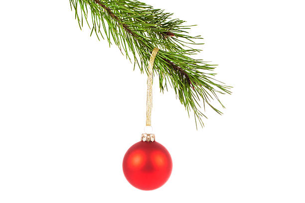 istock Red christmas ball on fir branch 458915813