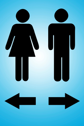The picture design of Signs to men's and women's bathrooms in blue background.