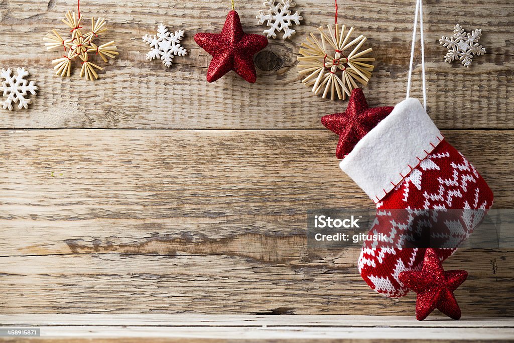Christmas decor. Christmas backgrounds. Christmas decor on the wooden background. Backgrounds Stock Photo
