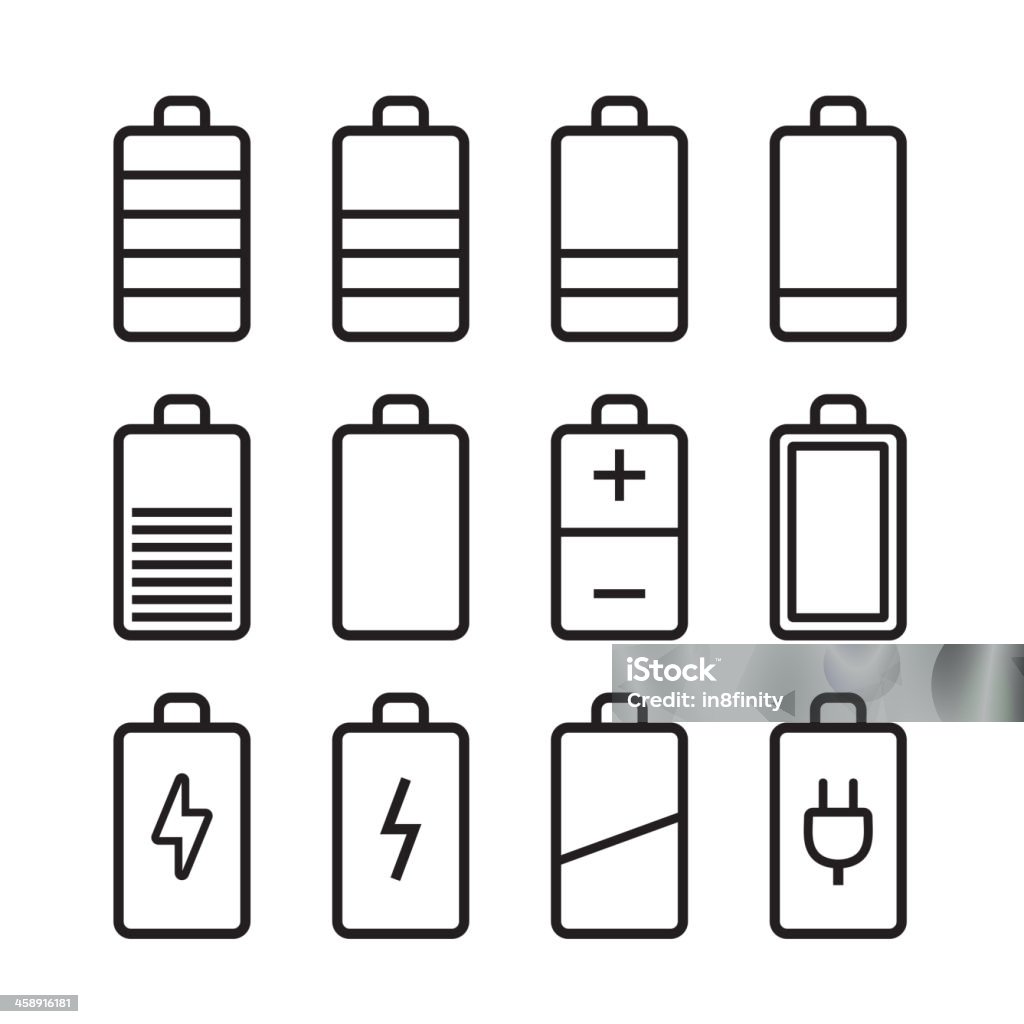 Battery icons set in ios7 style Battery power icons set in ios7 style. Vector illustration Acid stock vector