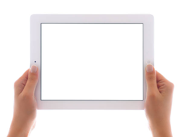 Holding white screen iPad 3 "Astanbul, Turkey - March 29, 2012: Hands holding The New iPad, displaying blank white screen. The third generation iPad is a touchscreen tablet pc produced by Apple Inc. The new iPad as known as iPad 3." e reader photos stock pictures, royalty-free photos & images
