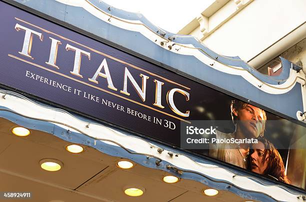 Theater Marquee With Titanic 3d Movie Poster Stock Photo - Download Image Now - RMS Titanic, Movie, Movie Theater