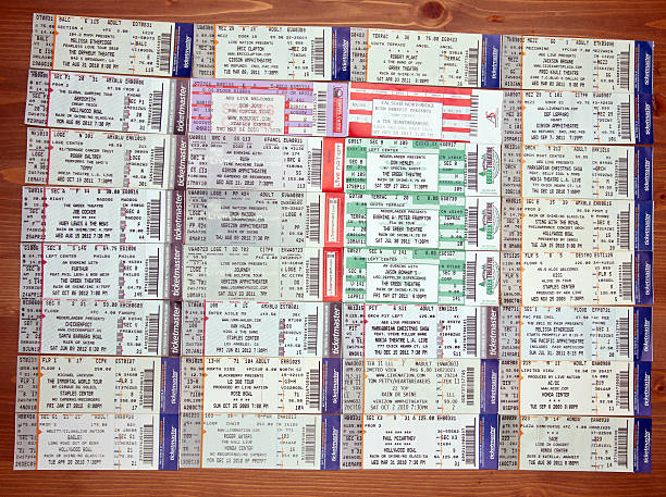 Music Concert Show Event Tickets "Los Angeles, CA, USA - November 5, 2012: Music concert show event tIckets for Los Angeles area performances." cirque de soleil stock pictures, royalty-free photos & images