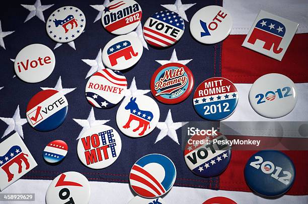 Barack Obama Mitt Romney Republican Democrat American Presidential Election Buttons Stock Photo - Download Image Now