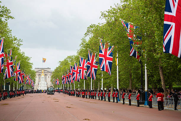 ver down the mall para o palácio de buckingham - honor guard buckingham palace protection london england imagens e fotografias de stock