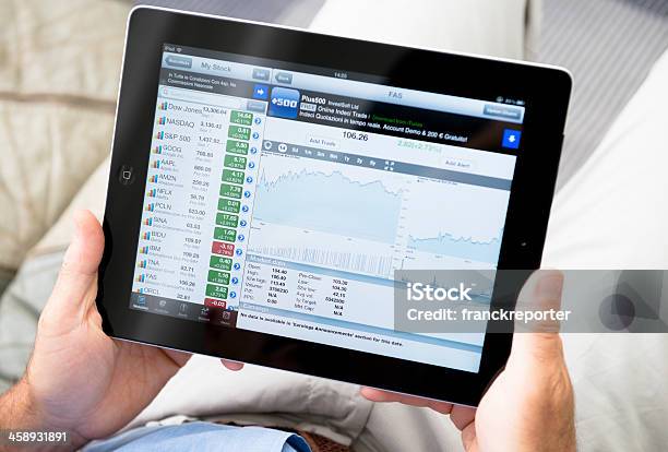 Giełdowe Ipad Z Appfinanse Aplikacji - zdjęcia stockowe i więcej obrazów Ekran urządzenia - Ekran urządzenia, Biznes, Dow Jones Industrial Average