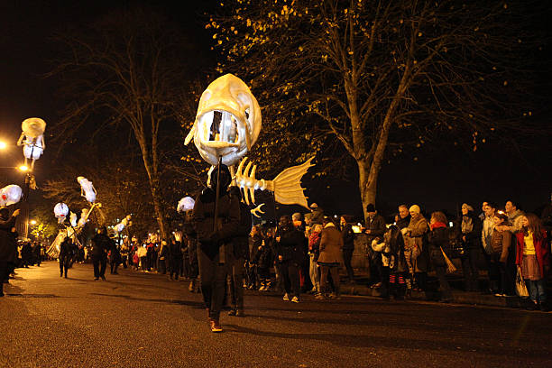 cork in halloween-nacht - republic of ireland corcaigh night photography stock-fotos und bilder