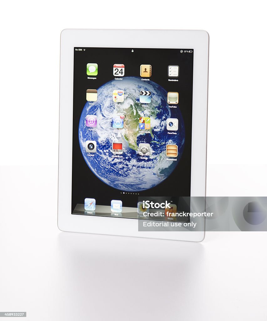 a nova versão Apple Ipad 3 Branco sobre uma mesa - Royalty-free Aplicação móvel Foto de stock