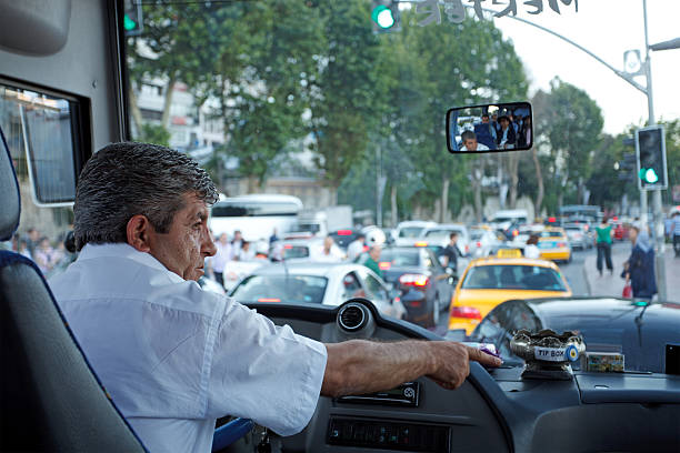 Bus driver in traffic jam, Istanbul stock photo