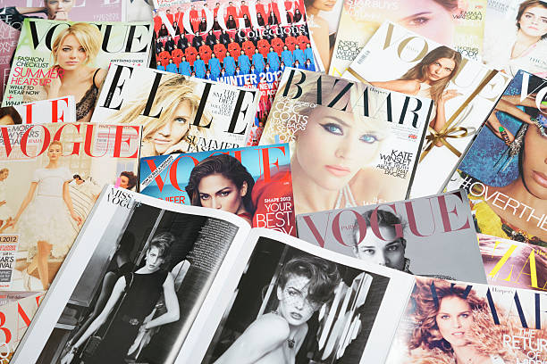 "Seoul, Korea - September 9, 2012:Studio product shot of covers and fashion spread of fashion  magazines, VOGUE, ELLE and Harper's BAZAAR for research and making up a fashion story."