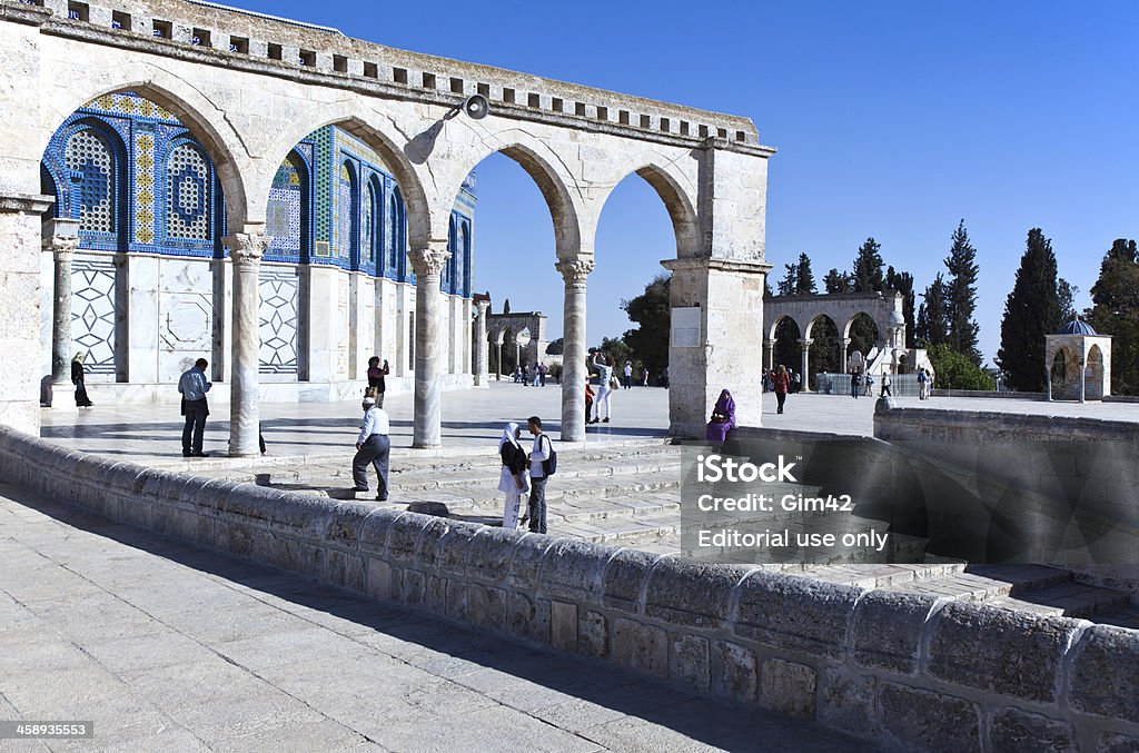 Jerusalem "Jerusalem, Israel - November 3, 2010: People on the staircase of the gateway to the Temple Mount, in the background the Top of the Rock mosque." Day Stock Photo
