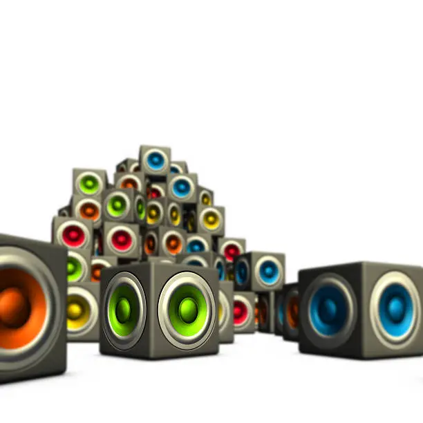 multiple color cubic sound system woofer on white
