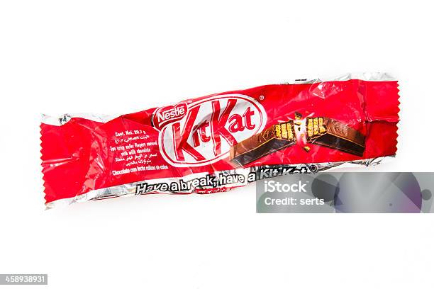 Empty And Crumpled Kit Kat Stock Photo - Download Image Now - Wrapping Paper, Garbage, White Background