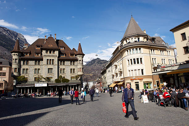 Looking south over the town of Brig in the Valais region of Switzerland.