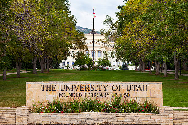 University of Utah--Presidents' Circle Entrance "Salt Lake City, Utah, USA - September 9, 2011: A sign at the entrance of the University of Utah." university of utah campus stock pictures, royalty-free photos & images