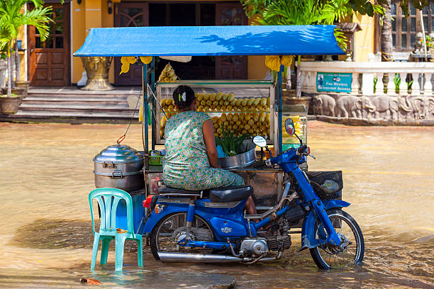 molta strada stallo, siem reap, cambogia - flood people asia cambodia foto e immagini stock