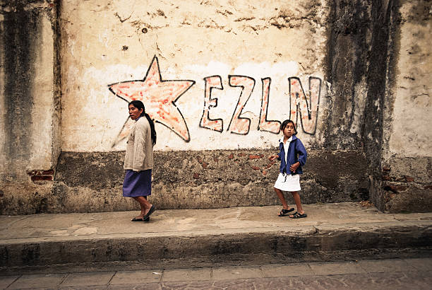 Two Mayans across EZLN stock photo