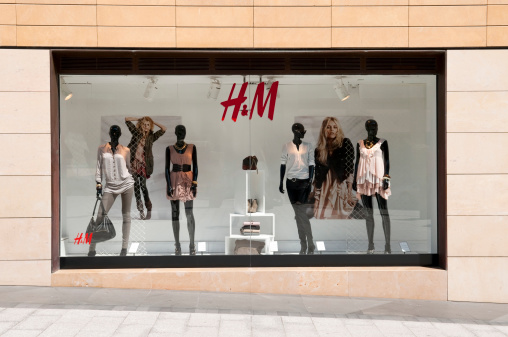 Beirut, Lebanon - September 19, 2010: A sidewalk display window at an H&M store in downtown Beirut. H&M has some 2500 stores worldwide.