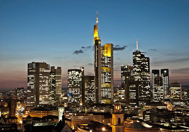 View of Frankfurt in the dusk stock photo