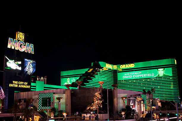 mgm grand hotel and casino di notte - las vegas metropolitan area the las vegas strip casino sign foto e immagini stock