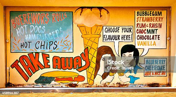 Take Away Restaurant Sign Stock Photo - Download Image Now - Ice Cream, Illustration, Mural