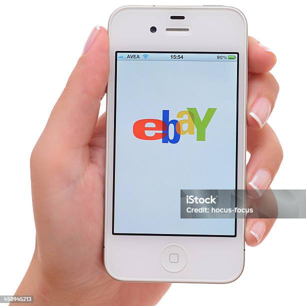 Ebay Na Iphone 4 - zdjęcia stockowe i więcej obrazów Aplikacja mobilna - Aplikacja mobilna, Apple Computers, Białe tło