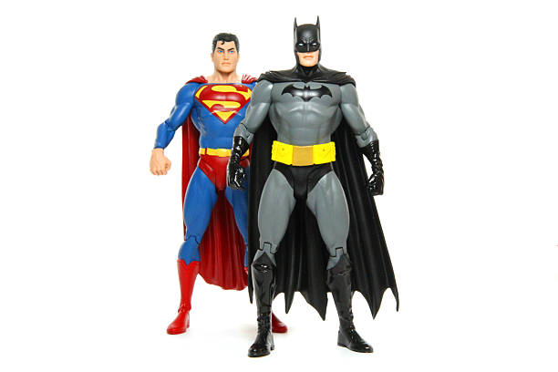 Partners Against Crime "Vancouver, Canada - April 24, 2012: Action figure models of Superman and Batman, sculpted by Paul Harding and released by DC comics, against a white background." action figure photos stock pictures, royalty-free photos & images