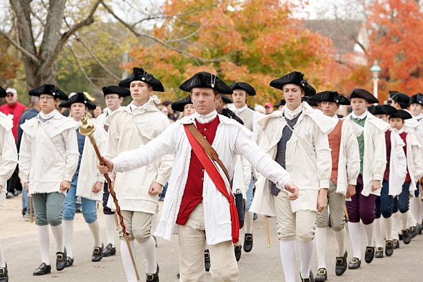 식민지 시대 army - colonial style armed forces historical reenactment usa 뉴스 사진 이미지