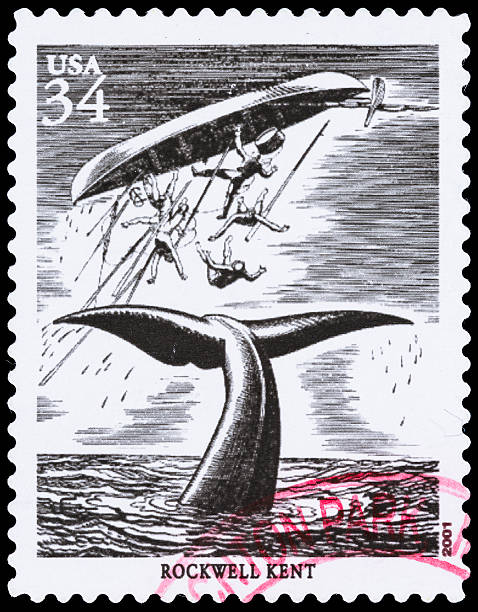 usa rockwell kent moby dick briefmarke - postage stamp correspondence postmark macro stock-fotos und bilder