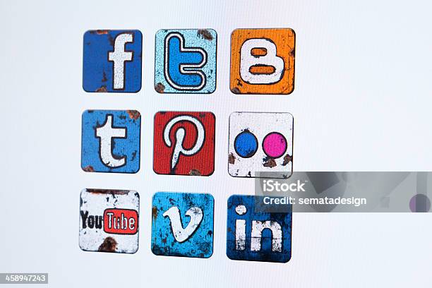 Vintage Icone Social Media - Fotografie stock e altre immagini di Attrezzatura informatica - Attrezzatura informatica, Blog, Brand Name Online Messaging Platform