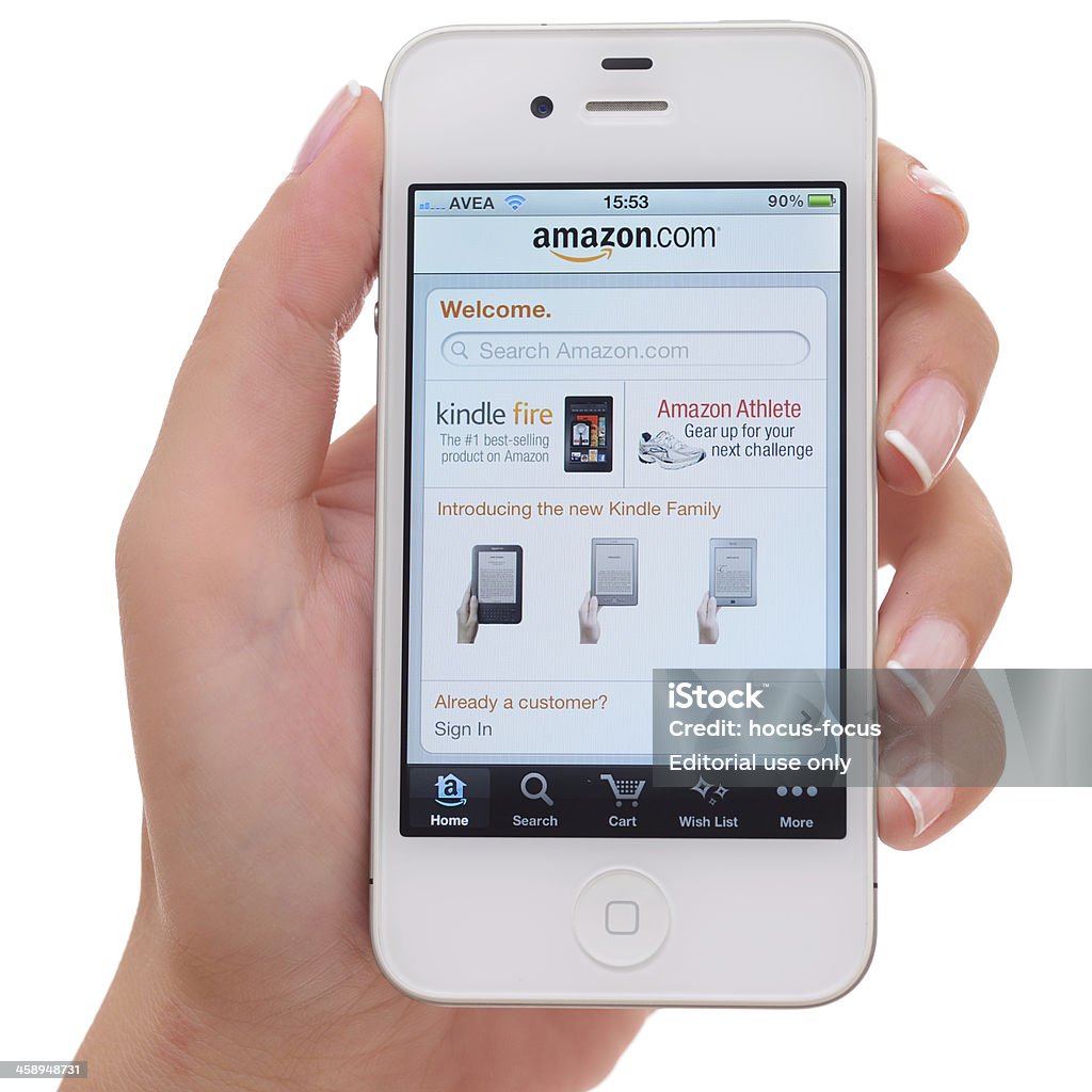 Amazon.com na iphone 4 - Zbiór zdjęć royalty-free (Aplikacja mobilna)