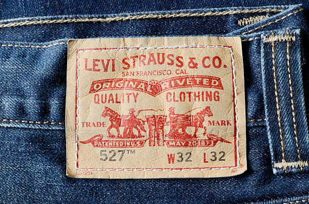Levi Strauss label on a pair of mens blue jeans stock photo