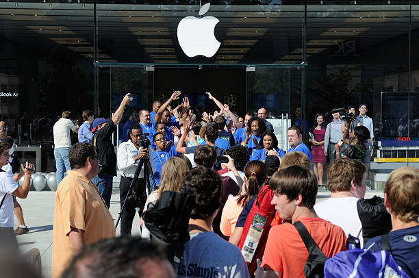 Customers at Apple Store Grand Opening stock photo