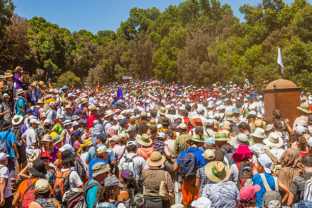 El Hierro, Spain - July 4, 2009: large crowd attend the celebrations of the Bajada de la Virgen de los Reyes, the most important religious festival in El Hierro, one of the Canary Islands.