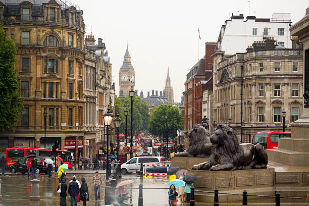 da trafalgar square, fino al big ben - lion statue london england trafalgar square foto e immagini stock