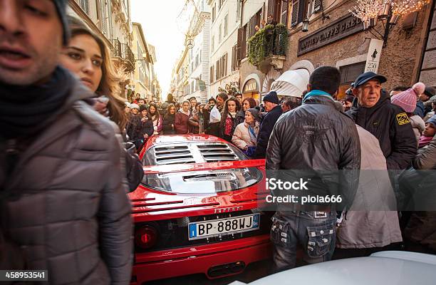 Ferrari In Via Del Corso Rome Stock Photo - Download Image Now - Car, Crowd of People, Ferrari