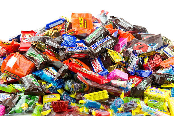 Large messy pile of candy stock photo