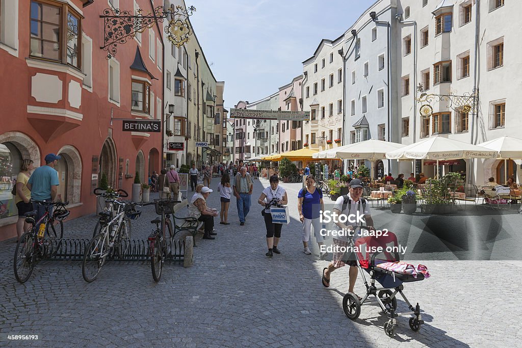 Rattenberg in Tirol, summer of 2012 "Rattenberg, Austria - July 24, 2012 :People walking in the shopping area (the SAdtirolerstrasse) of the touristic and colorful historic town Rattenberg in Tirol, Austria on a hot summer day in July of 2012." Austria Stock Photo