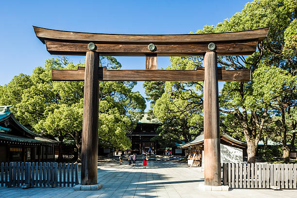 Torii Gate at 메이지진구 슈라인 도쿄, 일본 스톡 사진