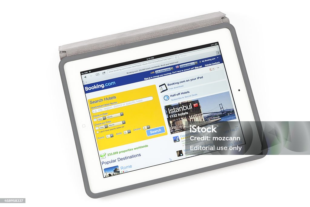 Booking.com no novo iPad - Royalty-free Cinzento Foto de stock