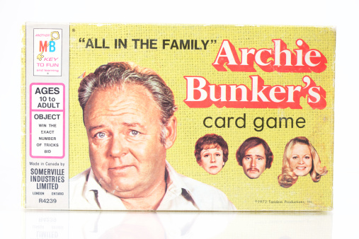 Calgary, Canada - Feb 1, 2012. Archie Bunker's Card Game released by Milton Bradley in 1972. Based on the characters of the television show \