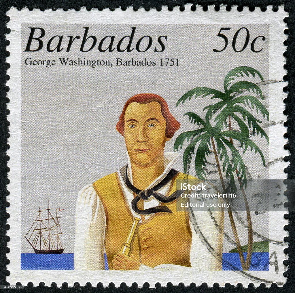 George Washington In Barbados Stamp - Lizenzfrei Alt Stock-Foto