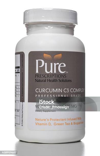 Pure Prescriptions Curcumin C3 Complex Bottle Stock Photo - Download Image Now - Alternative Medicine, Beauty, Bottle