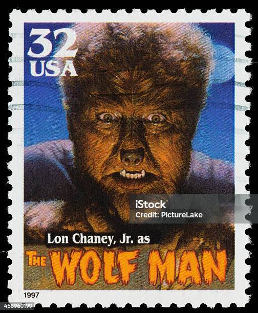 Usa Lon Chaney Jr Hombre Lobo Sello Postal Foto de stock y más banco de imágenes de Monstruo - Monstruo, Sello postal, Actor